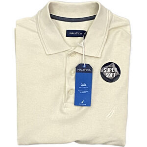 Nautica Polo Shirt Men's Medium Cotton Blend Short Sleeve Cream NEW